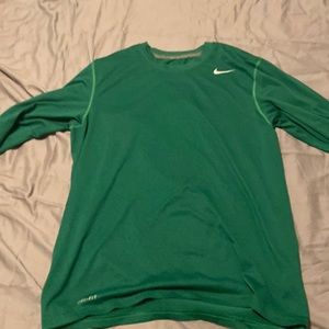 Mens Green Long Sleeve Dri-Fit Nike Tee